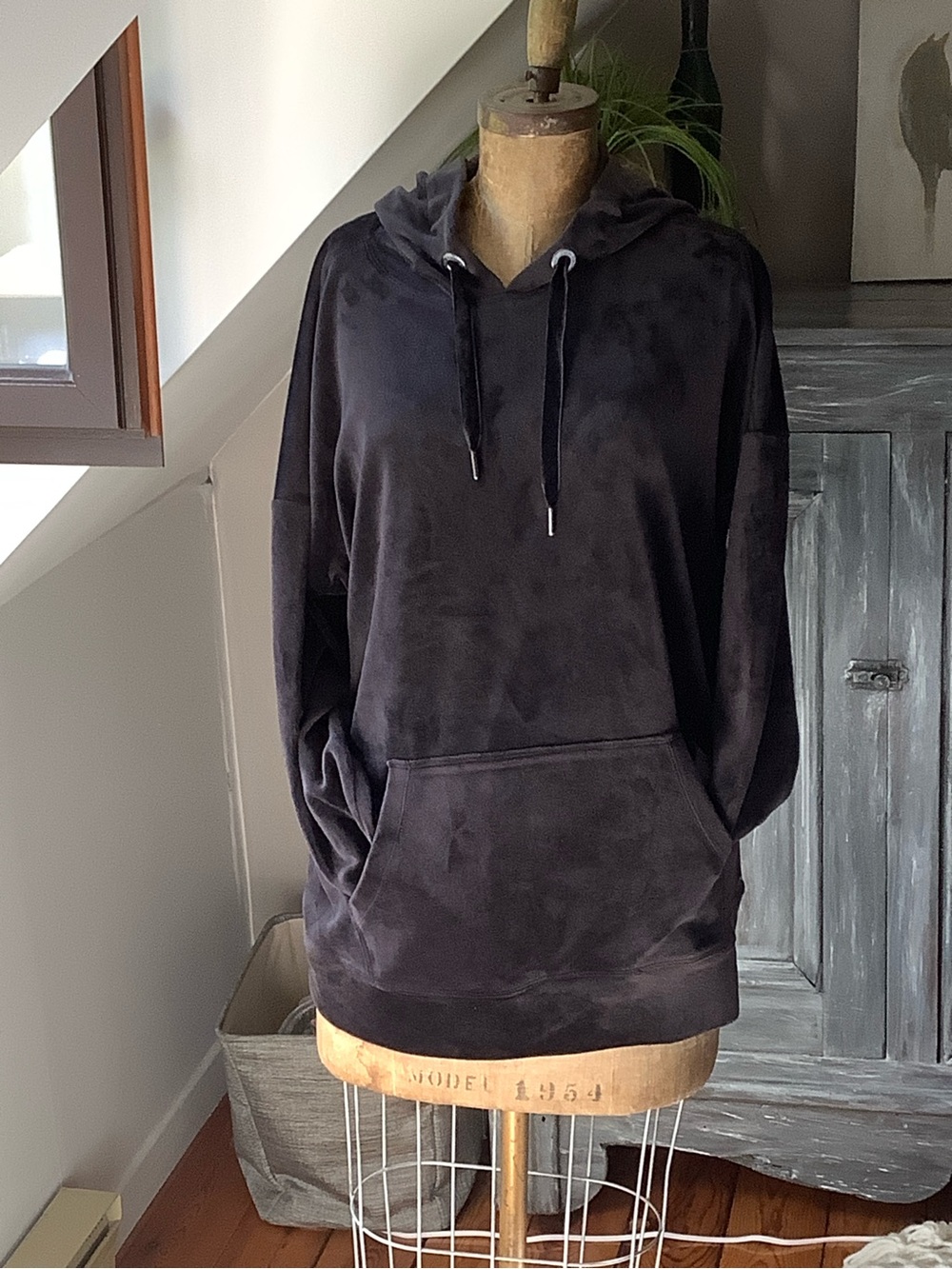 Calvin Klein charcoal  Velvet-Hoodie Sweatshirt